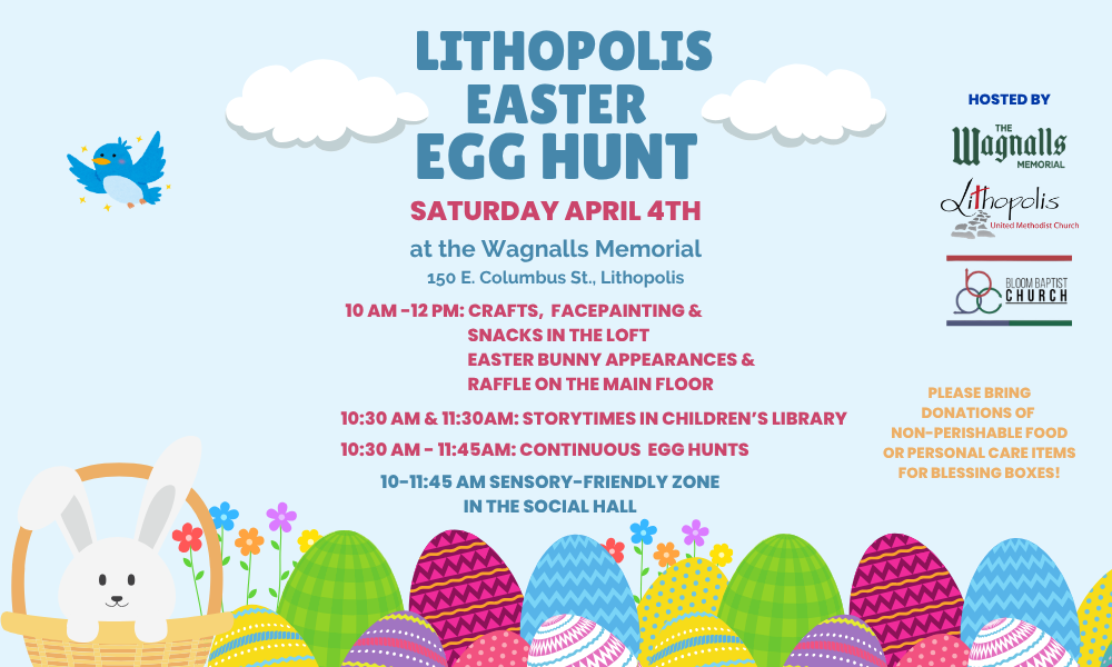 graphic of spring flowers with white bunny in a basket